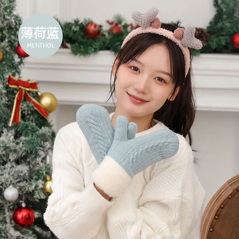 New Velvet Warm Camel Hair Gloves Double Layer Windproof - Image 3