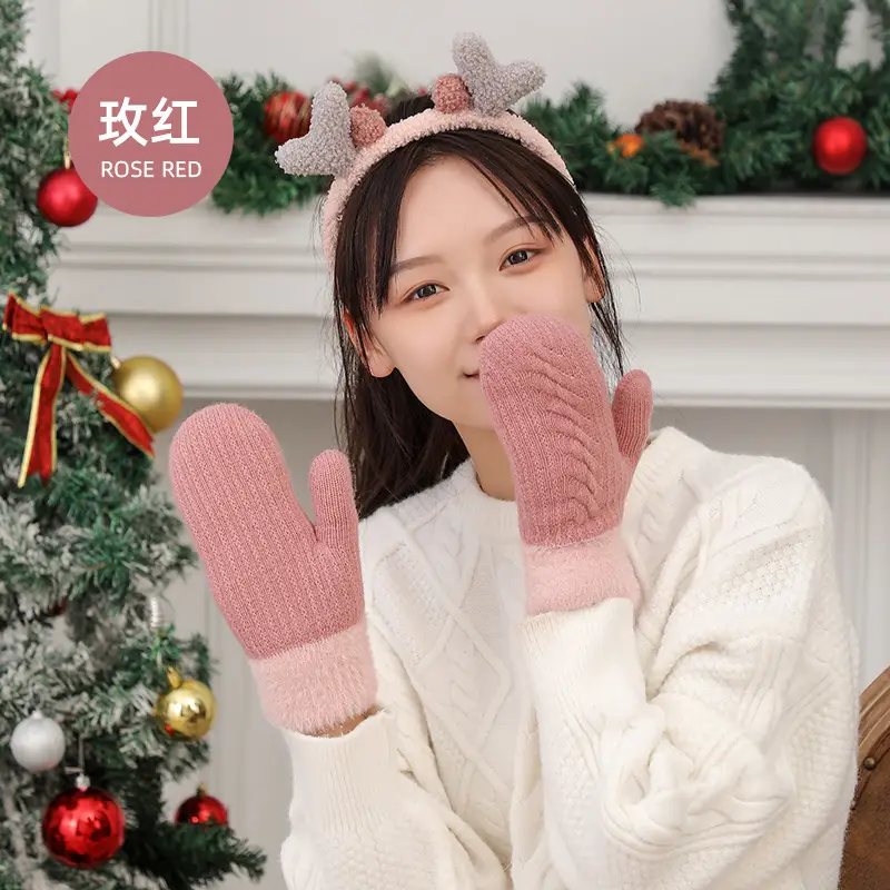 New Velvet Warm Camel Hair Gloves Double Layer Windproof - Image 5
