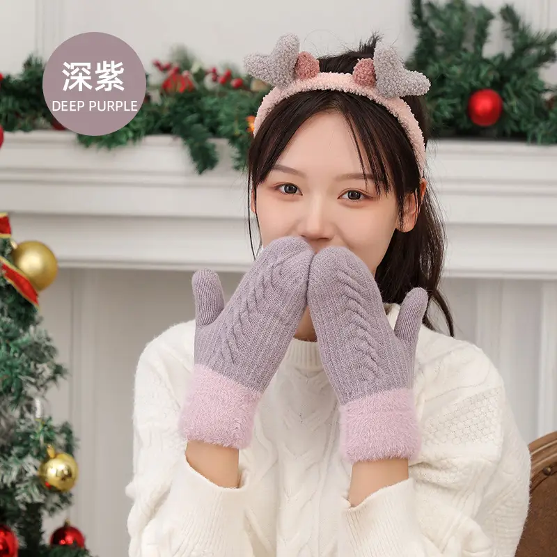 New Velvet Warm Camel Hair Gloves Double Layer Windproof - Image 7
