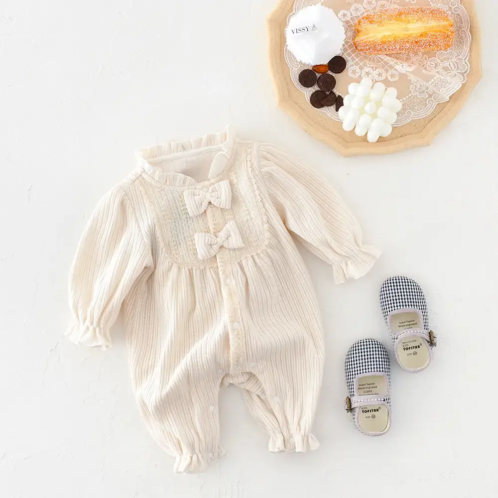 Beige Bow Romper for Baby 2024 Spring - Image 4