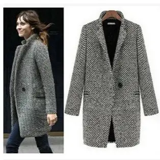 Women's Wool Slim Fit Coat Grey Houndstooth 2025