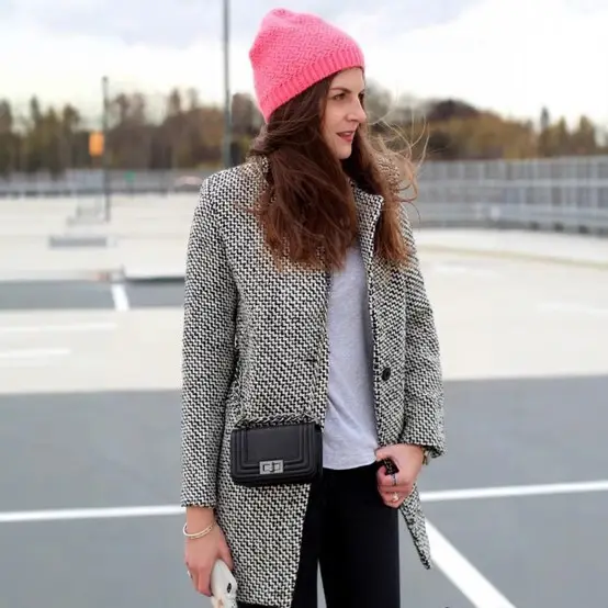 Women's Wool Slim Fit Coat Grey Houndstooth 2025