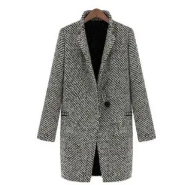 Women's Wool Slim Fit Coat Grey Houndstooth 2025