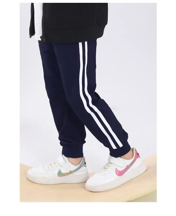 Red Boys' Two Stripes Track Pants Navy Blue Girls' Sports Pants — feature 15