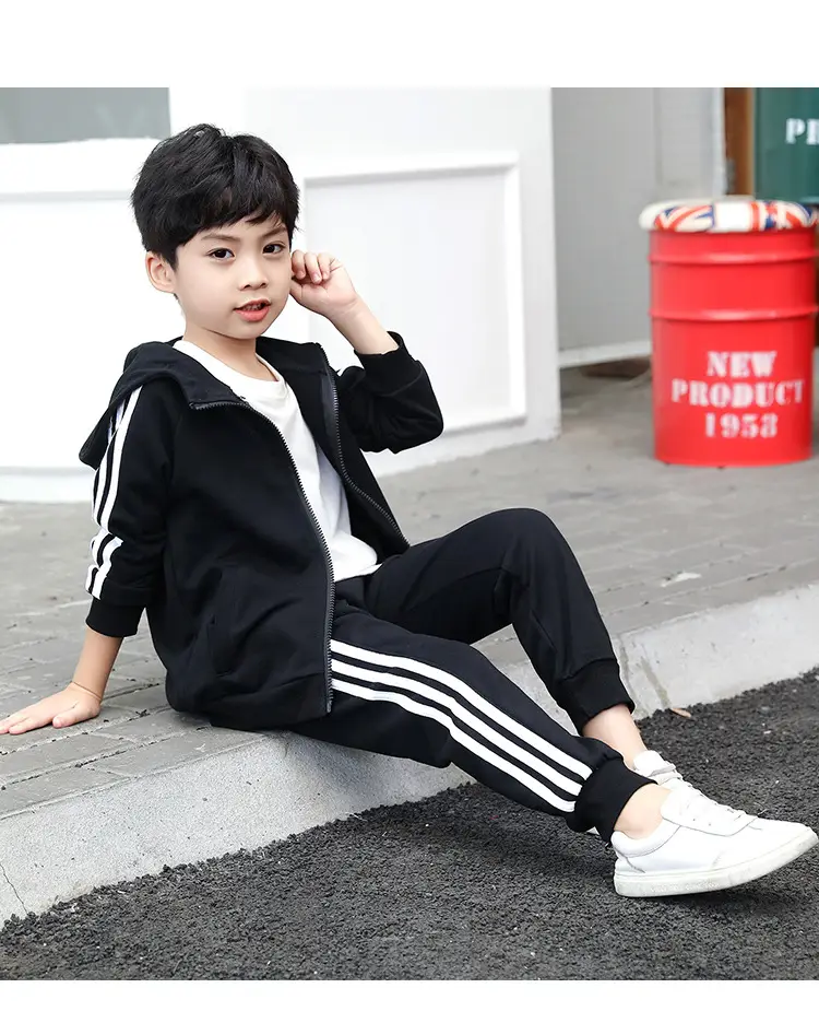 Red Boys' Two Stripes Track Pants Navy Blue Girls' Sports Pants — feature 19