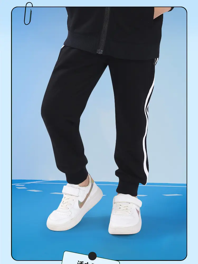 Red Boys' Two Stripes Track Pants Navy Blue Girls' Sports Pants — feature 2
