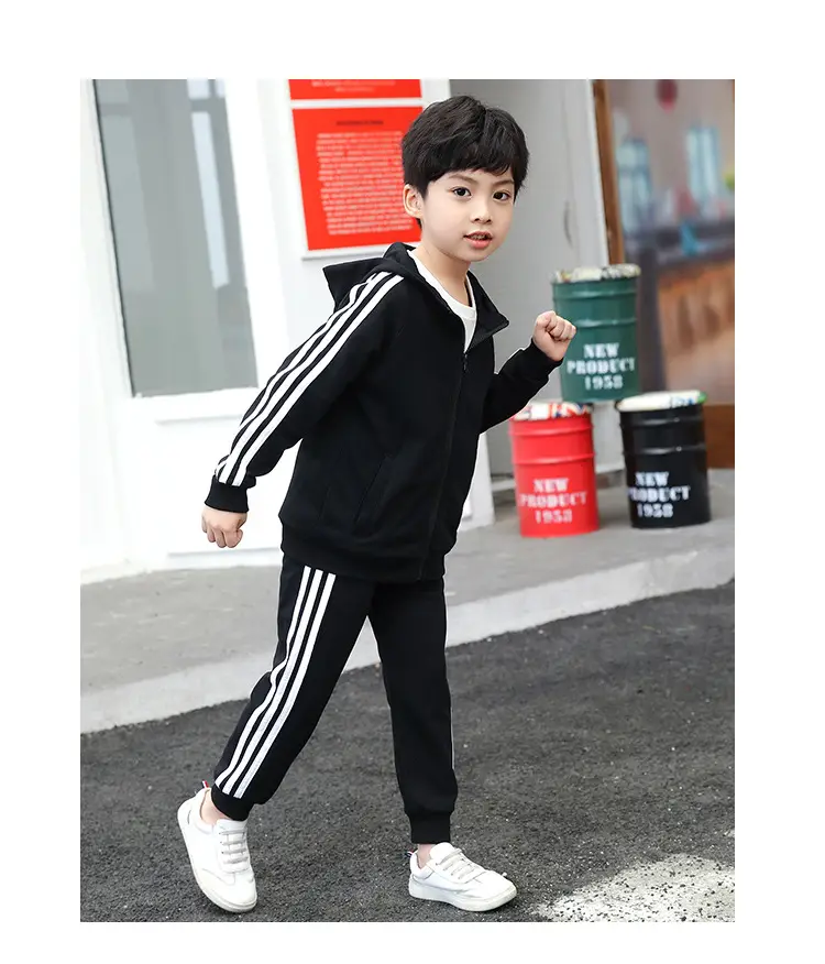 Red Boys' Two Stripes Track Pants Navy Blue Girls' Sports Pants — feature 20