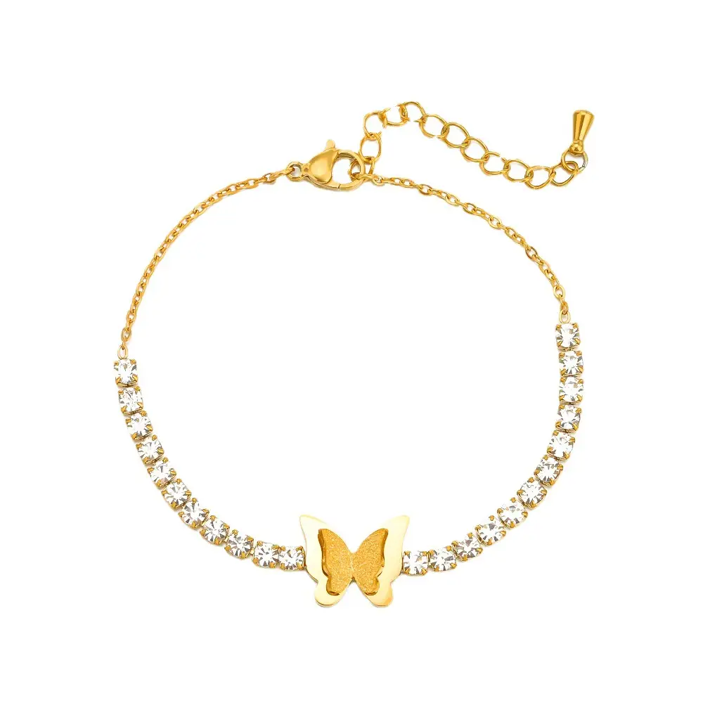 18K Gold Diamond Butterfly Clover Bracelet 150mm - Image 8