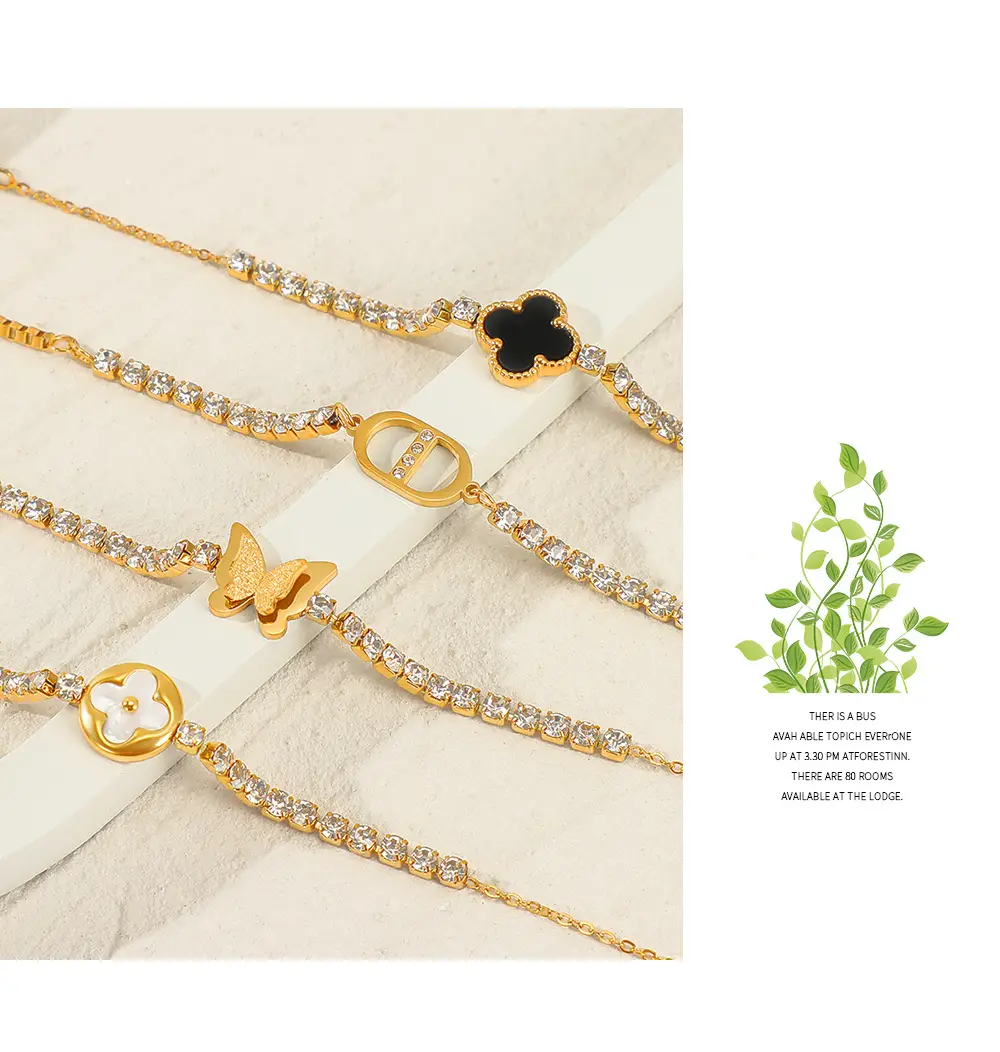 18K Gold Diamond Butterfly Clover Bracelet 150mm — feature 7