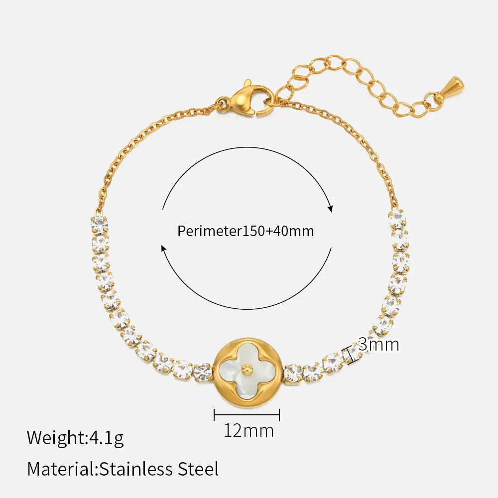 18K Gold Diamond Butterfly Clover Bracelet 150mm - Image 2