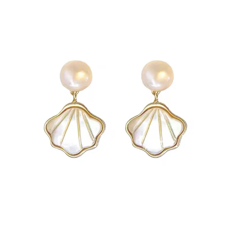 One Bei Zi Fritillary Earrings Silver Needle Women's Niche High-end Light Luxury Fan-shaped Natural Freshwater Pearl Earrings - Image 7