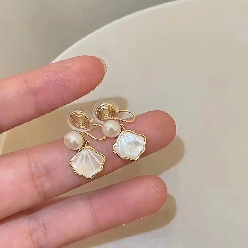 一贝子母贝耳钉银针女小众高级感扇形天然淡水珍珠耳环