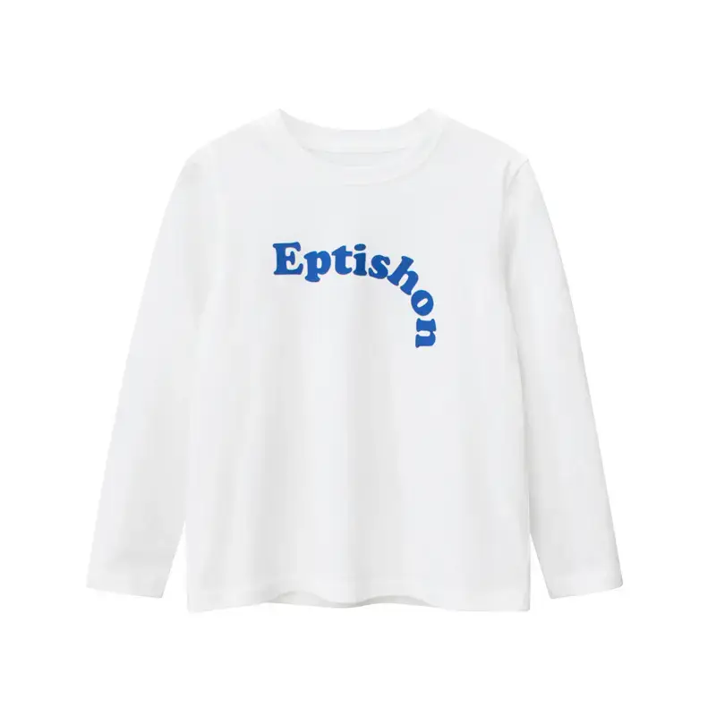 White Long Sleeve T-Shirt with Blue Graphic Print for Kids - Image 3