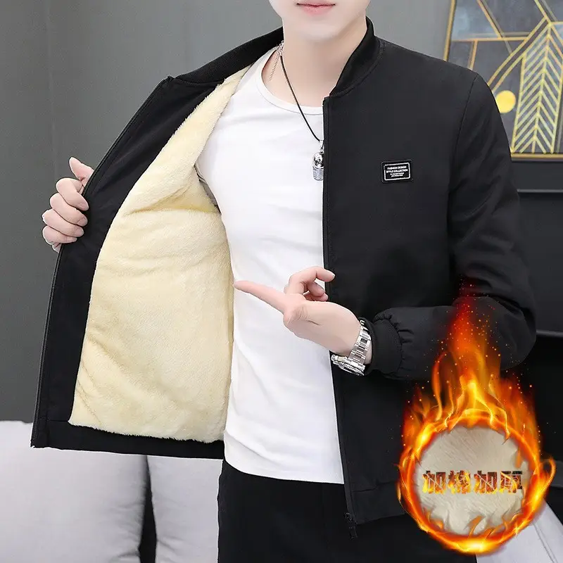 Men Slim Fit Baseball Coat Blue Fleece Lining - Image 17