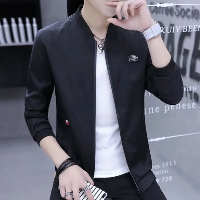 Men Slim Fit Baseball Coat Blue Fleece Lining - Image 13