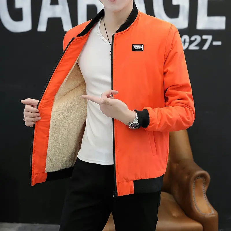 Men Slim Fit Baseball Coat Blue Fleece Lining - Image 11