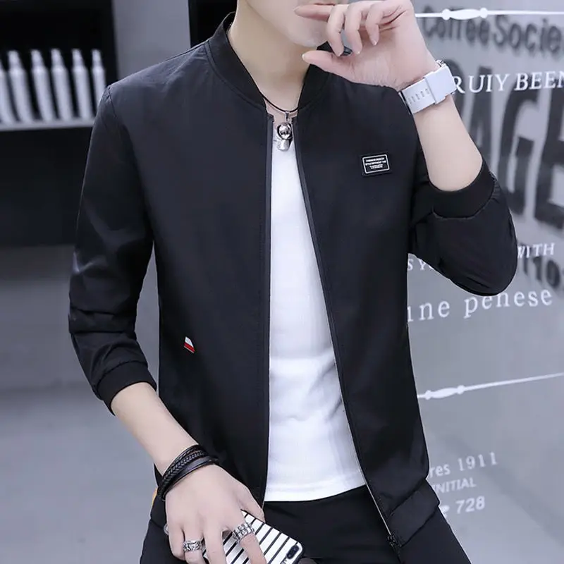 Men Slim Fit Baseball Coat Blue Fleece Lining - Image 2