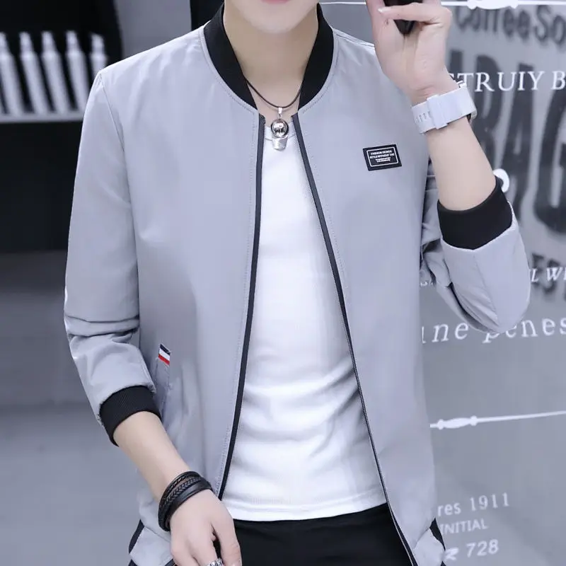 Men Slim Fit Baseball Coat Blue Fleece Lining - Image 3