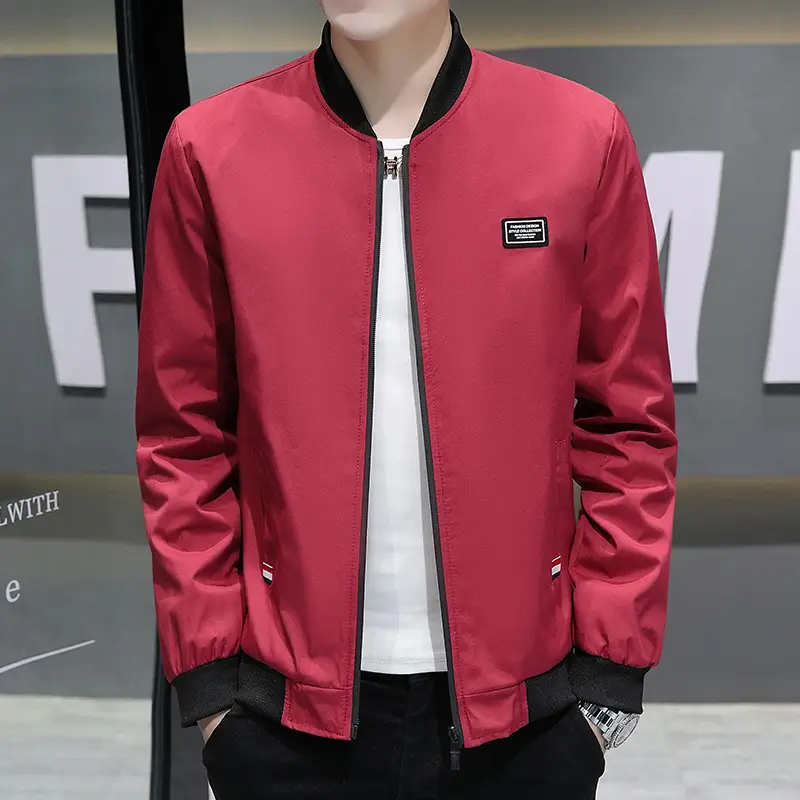 Men Slim Fit Baseball Coat Blue Fleece Lining - Image 6