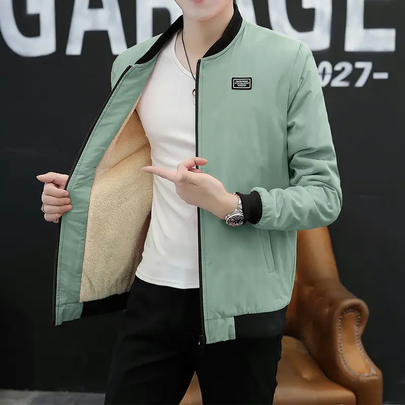 Men Slim Fit Baseball Coat Blue Fleece Lining - Image 7