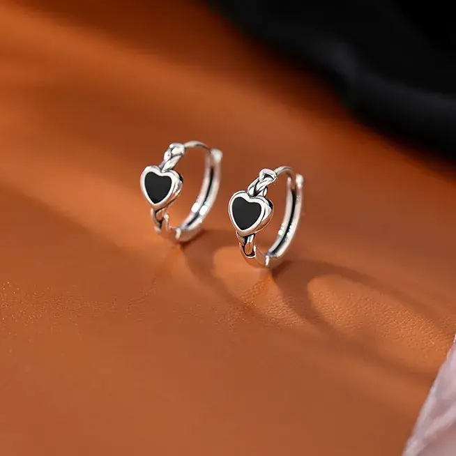 925 Sterling Silver Black Love Ear Ring Women 2022 New Fashion