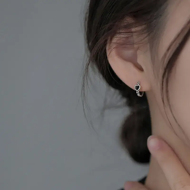 925 Sterling Silver Black Love Ear Ring Women 2022 New Fashion