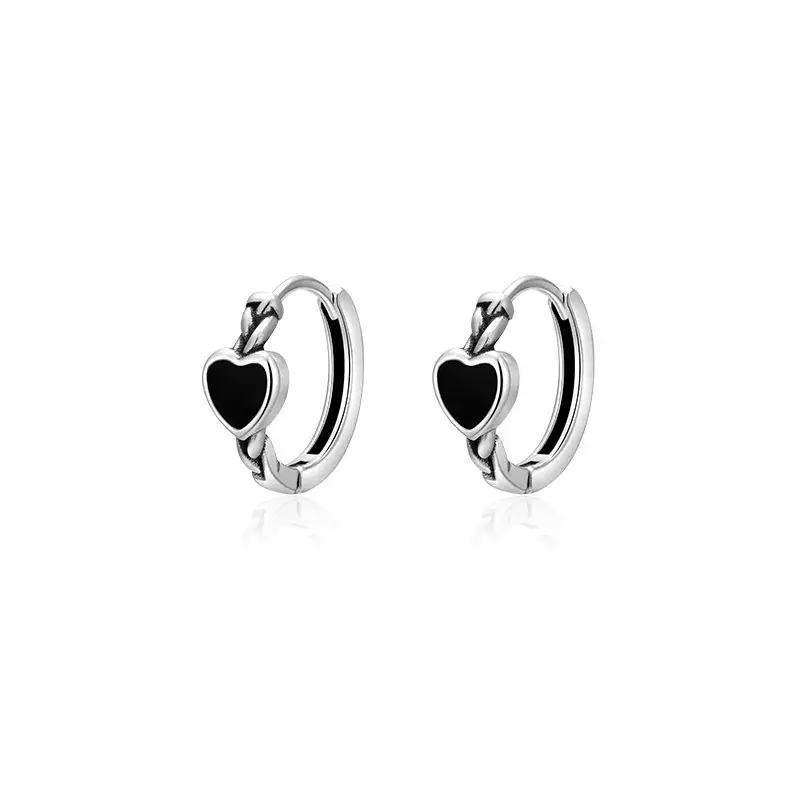 925 Sterling Silver Black Love Ear Ring Women 2022 New Fashion