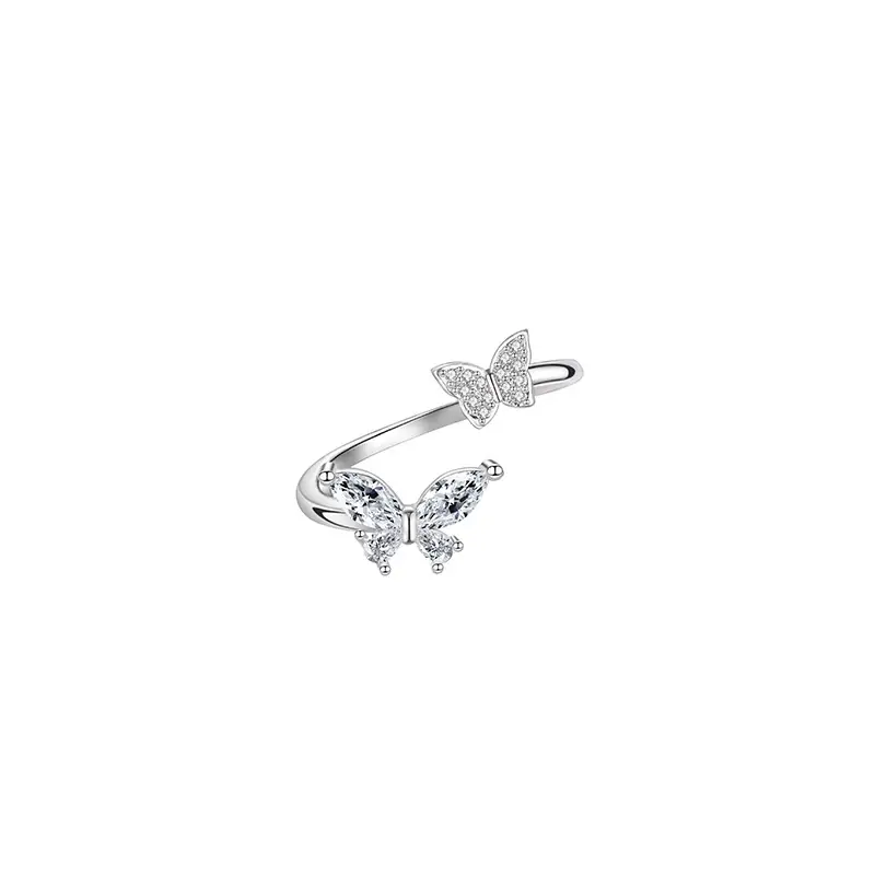 Butterfly Zircon Ring Women Adjustable Silver - Image 5