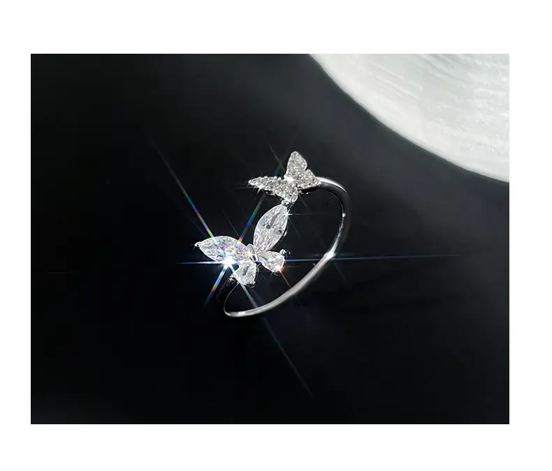 Butterfly Zircon Ring Women Adjustable Silver — feature 19