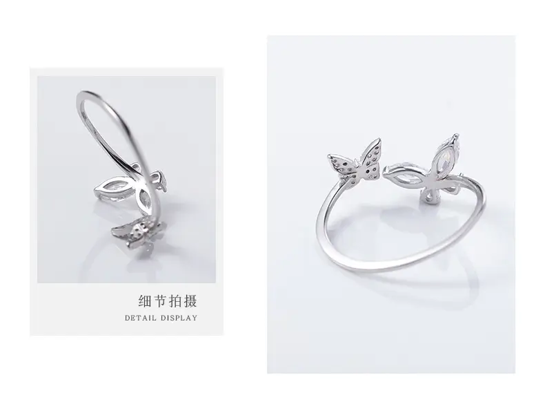 Butterfly Zircon Ring Women Adjustable Silver — feature 21