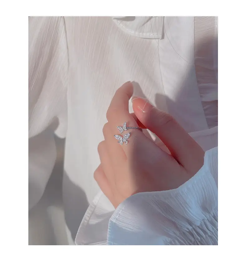 Butterfly Zircon Ring Women Adjustable Silver — feature 22