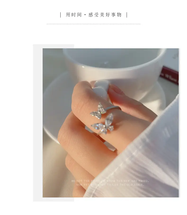 Butterfly Zircon Ring Women Adjustable Silver — feature 23