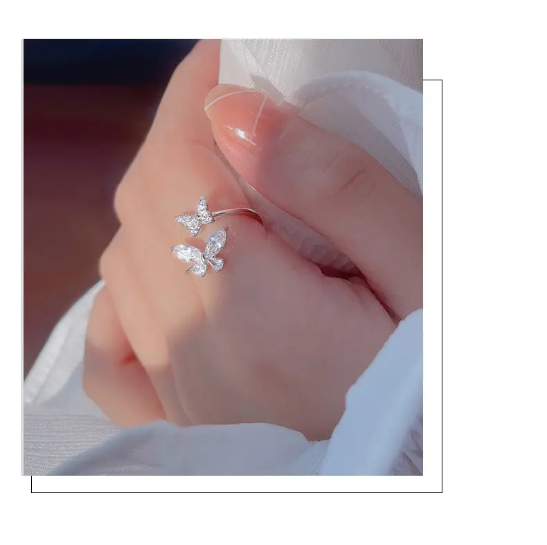 Butterfly Zircon Ring Women Adjustable Silver — feature 24