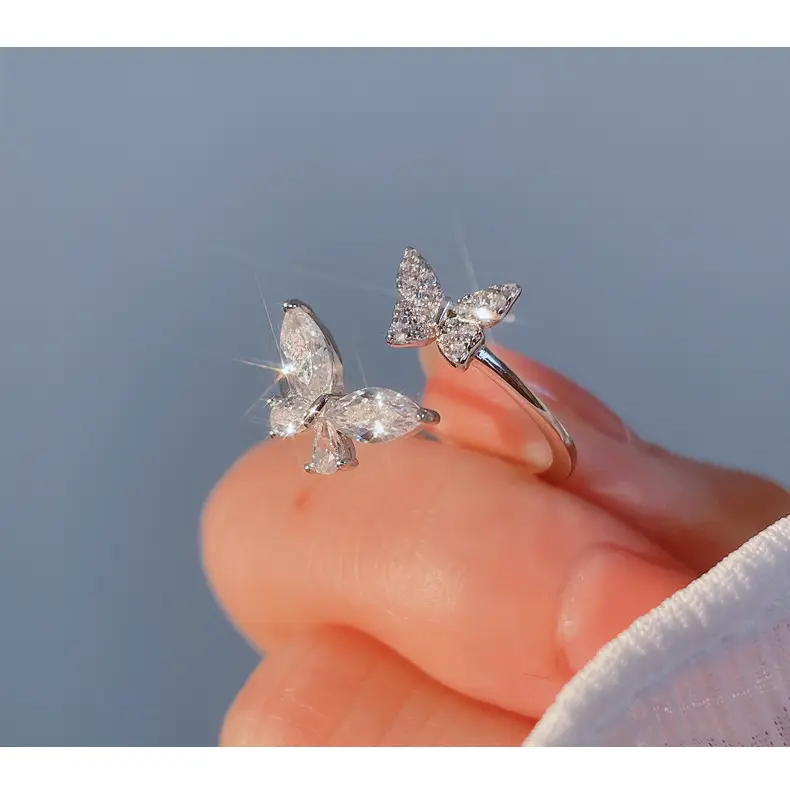 Butterfly Zircon Ring Women Adjustable Silver — feature 25