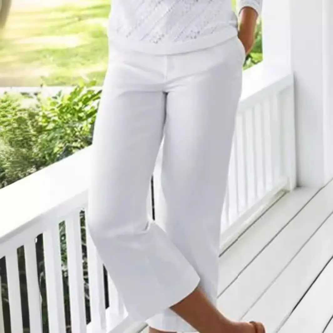 Women's Black Cropped Pants with Elastic Waist & Bamboo Cotton