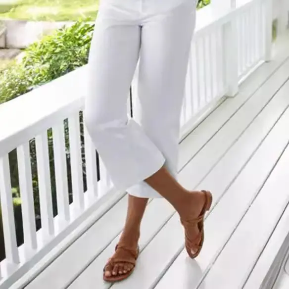 Women's Black Cropped Pants with Elastic Waist & Bamboo Cotton