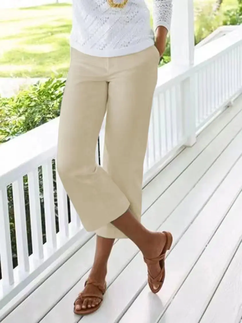 Women's Black Cropped Pants with Elastic Waist & Bamboo Cotton