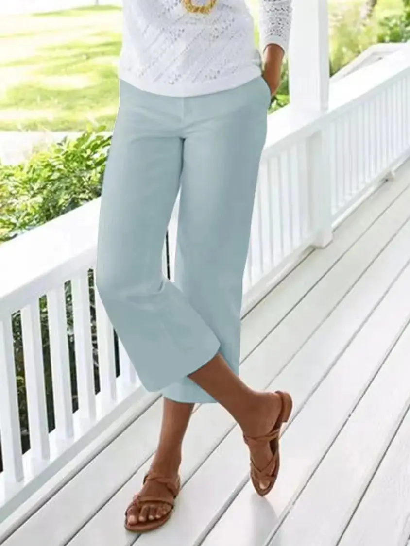 Women's Black Cropped Pants with Elastic Waist & Bamboo Cotton