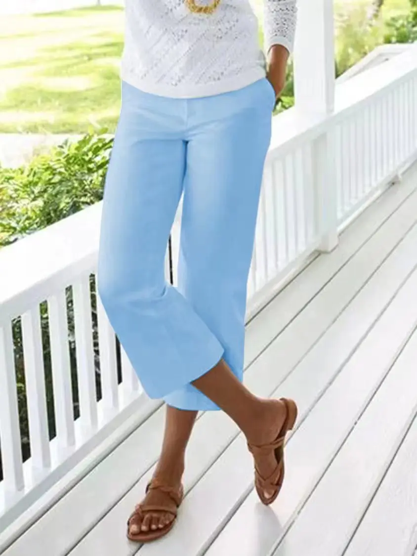 Women's Black Cropped Pants with Elastic Waist & Bamboo Cotton