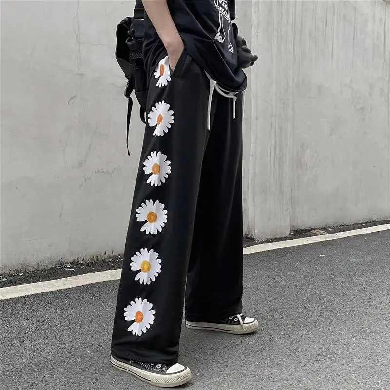 Women Korean Style Black Wide Leg Pants High Waist Loose Casual