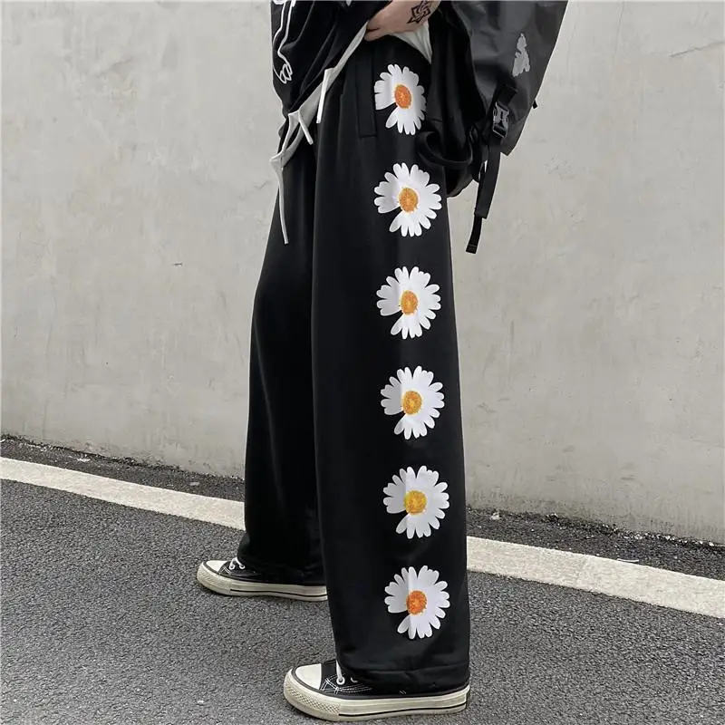 Women Korean Style Black Wide Leg Pants High Waist Loose Casual