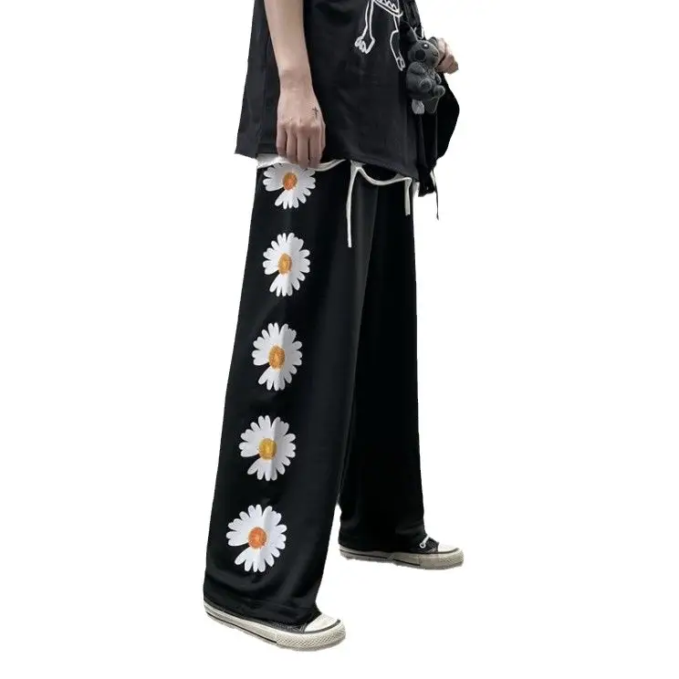 Women Korean Style Black Wide Leg Pants High Waist Loose Casual