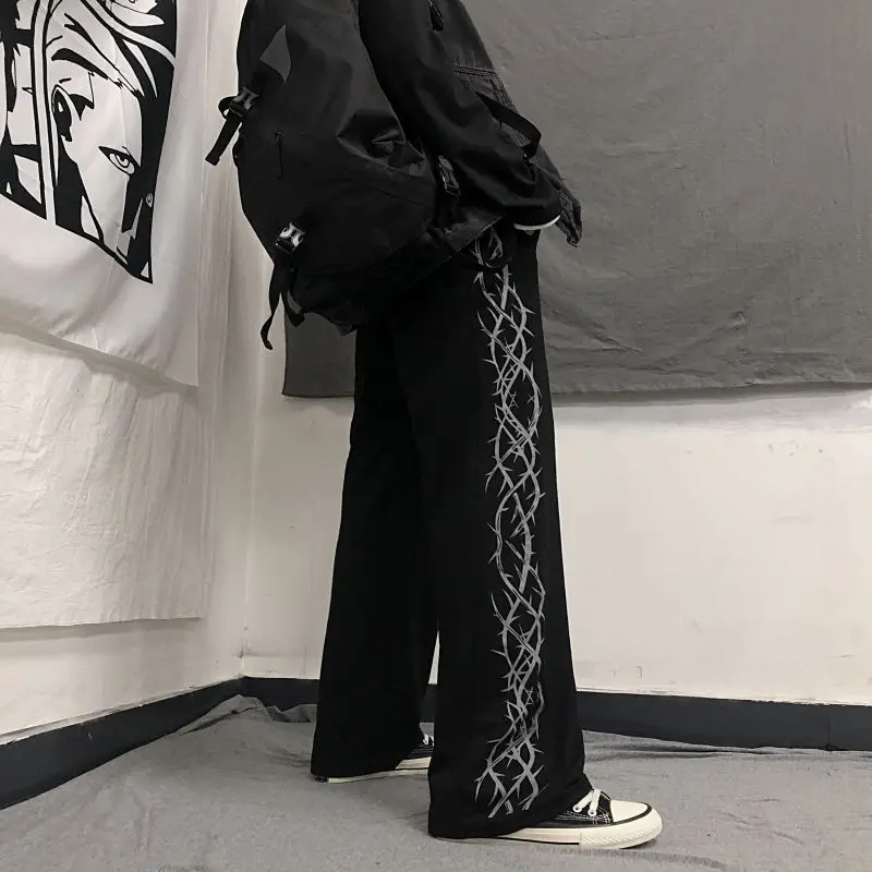 Women Korean Style Black Wide Leg Pants High Waist Loose Casual