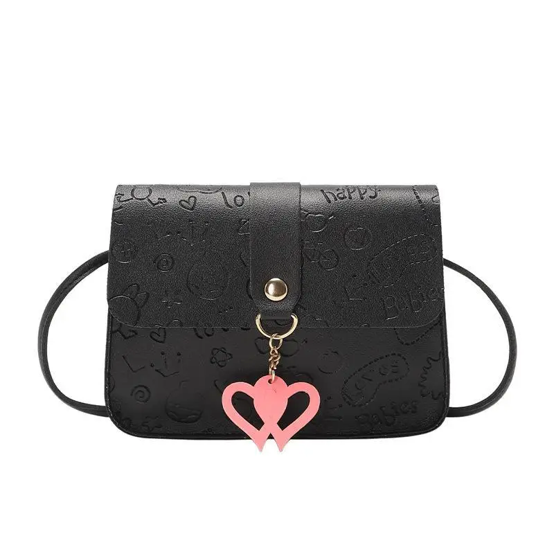 Pink Embossed Ladies Shoulder Bag with Heart Pendant - Image 9