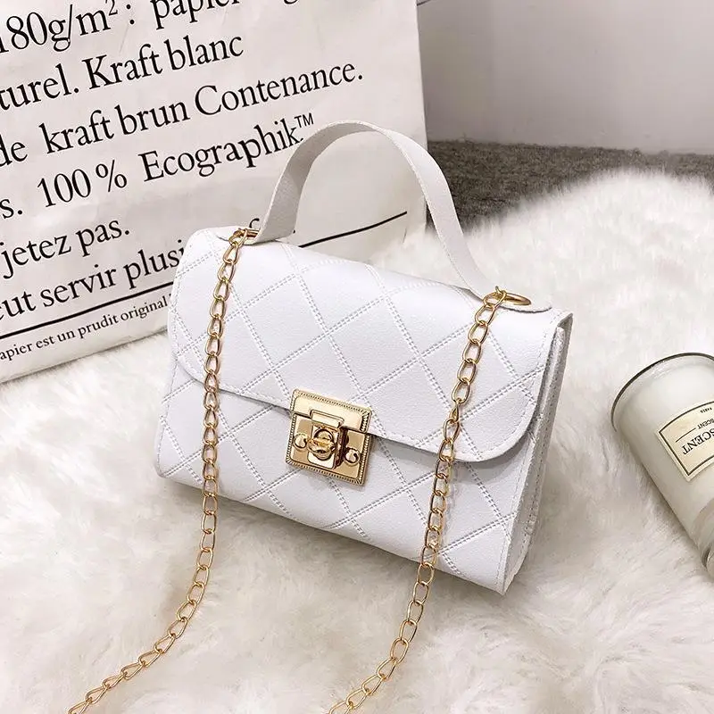 White Lock Chain Women's Small Square Bag - Image 6