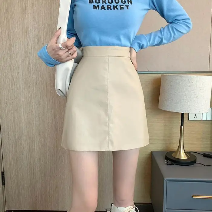 2022 Black PU Leather High Waist Anti-Slip Skirt