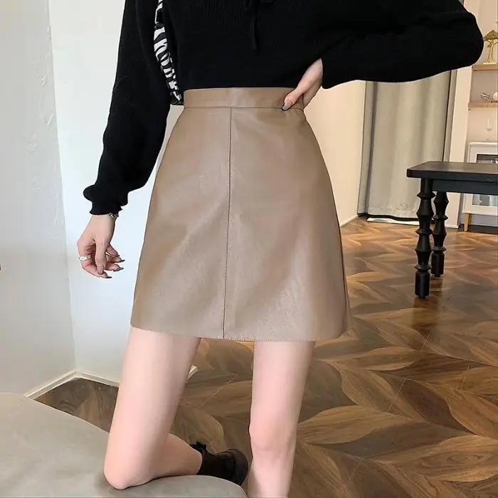 2022 Black PU Leather High Waist Anti-Slip Skirt