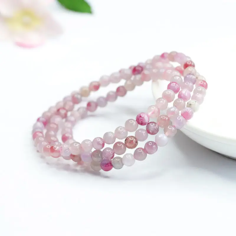 Pink Natural Red Tourmaline Bracelet Crystal Beads - Image 2