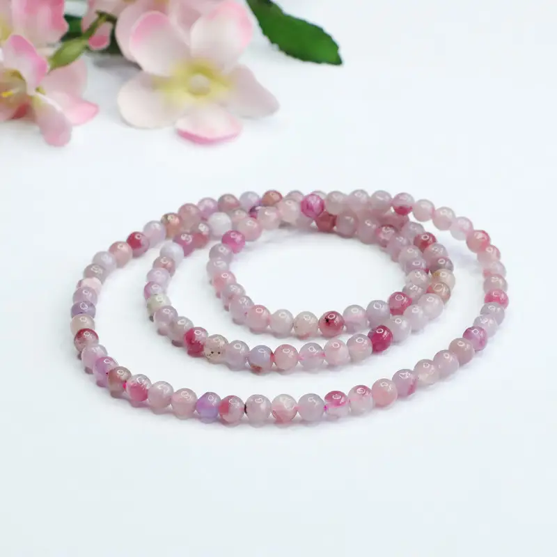 Pink Natural Red Tourmaline Bracelet Crystal Beads - Image 3