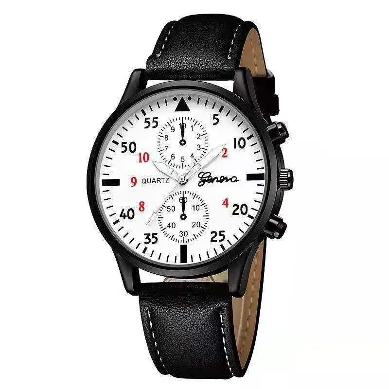 Men's Chronograph Watch Black Leather Band 60" Double Scale - Image 3